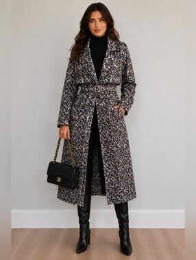 NWOT $1,925 Victoria Beckham Multicolor Floral Pockets Belted Trench Coat Sz 2